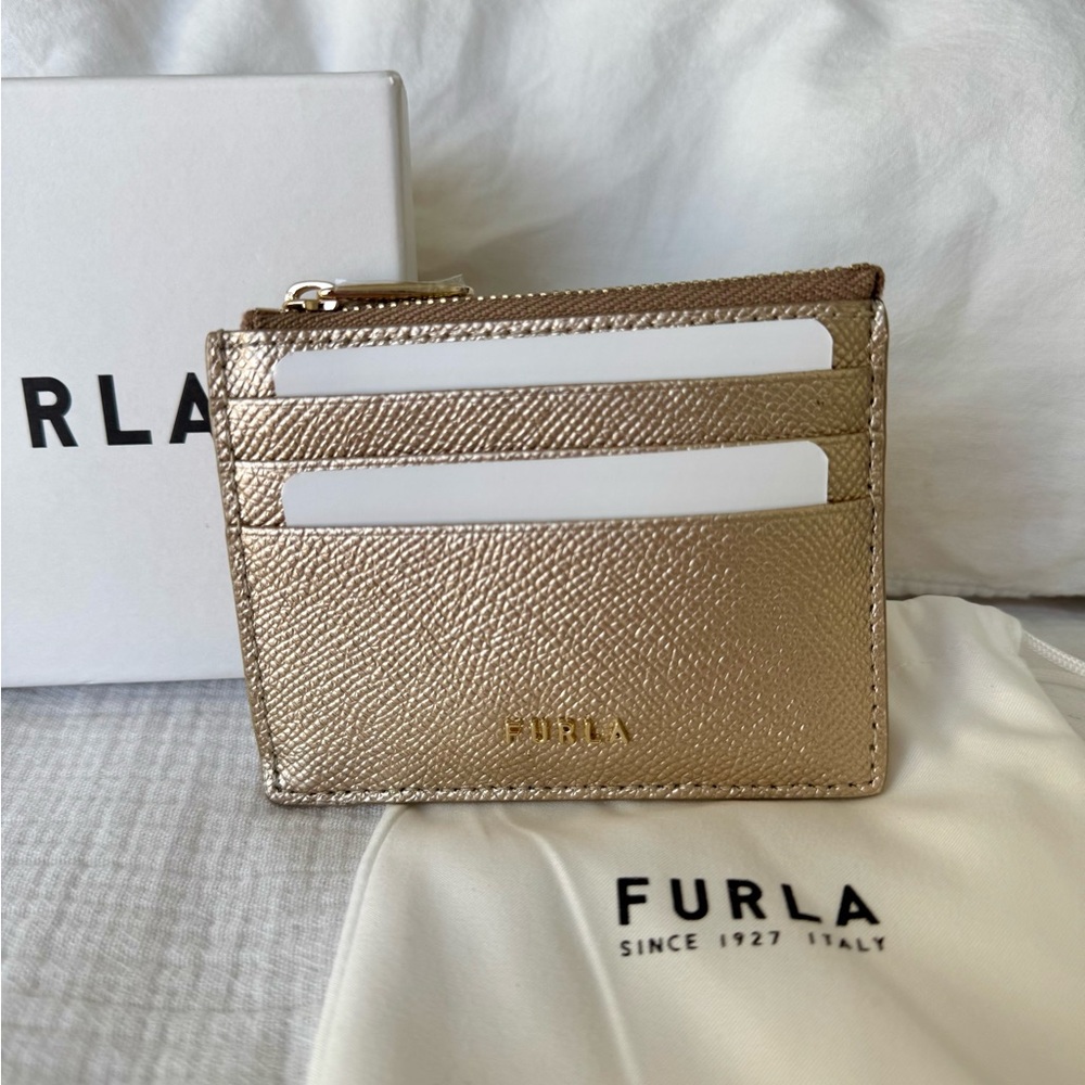 Furla Gold Leather Card Case Wallet